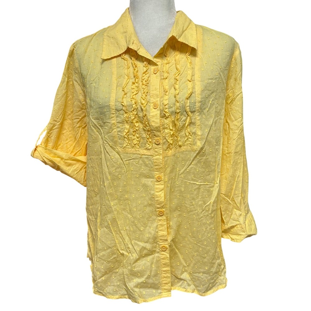 Womens Button Up Tunic Shirt Sz XLP Ruffle Boho Peasant Prairie Roll Tab‎ Cotton